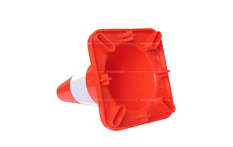 View of base details for 750mm reflective safety cone made of orange PVC as a temporary traffic management equipment