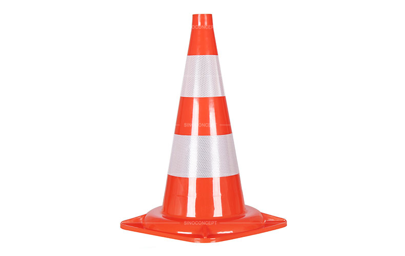 750mm orange traffic cone also called PVC safety cone designed with PVC base and pasted with reflective tapes for road safety