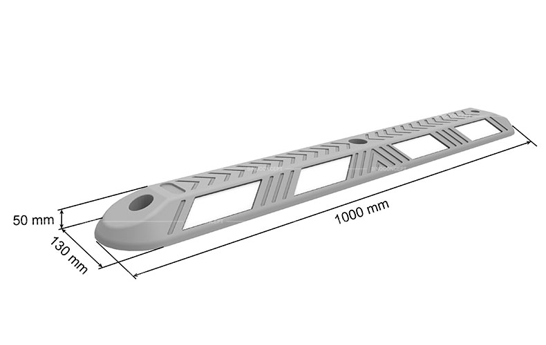 3D drawing of 750mm type traffic cone showing dimensions of the body height, base and reflective tapes